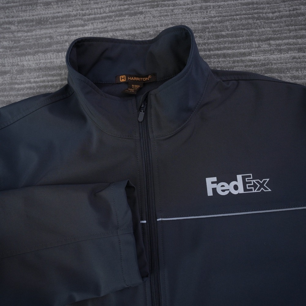 Fedex Jacket Men Full ZIp Harriton Long Sleeve Gray Solid Logo Employee 2XL